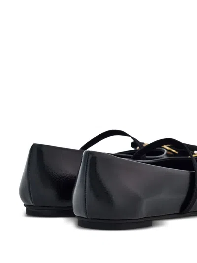 Ferragamo Zina Leather Bow Mary Jane Ballerina Flats In Black