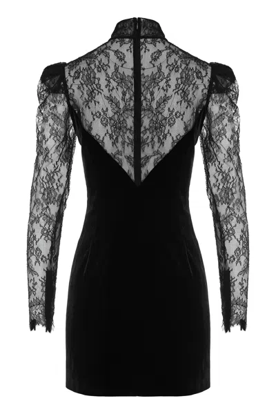 Alessandra Rich Paneled Gathered Lace And Ruched Velvet Mini Dress In Black