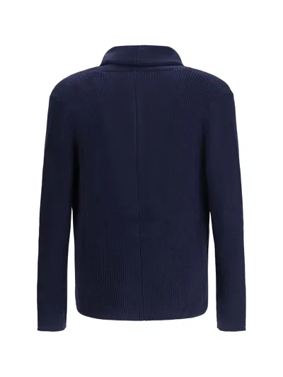 Brunello Cucinelli Double Breasted Ribbed Knit Button Cardigan In Blue