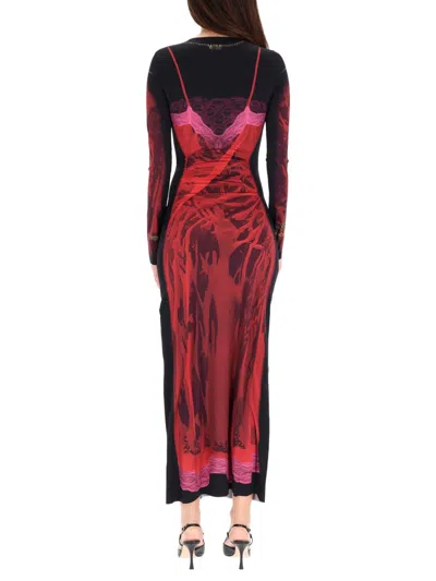 Marine Serre Red Printed Jersey Wet Nuisette Long Dress In Red