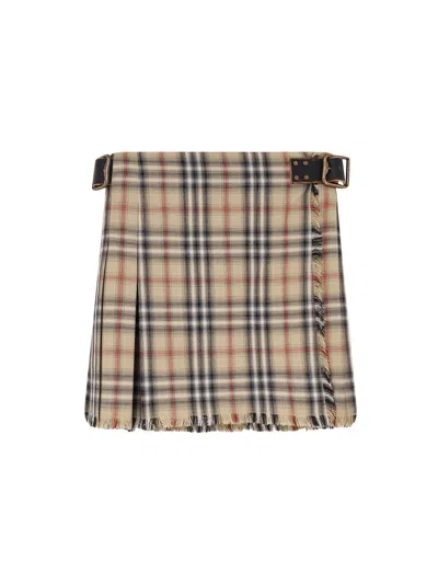 Burberry Skye Check Buckled Mini Wrap Skirt In Multi