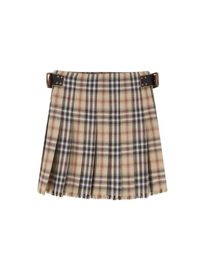 Burberry Skye Check Buckled Mini Wrap Skirt In Multi