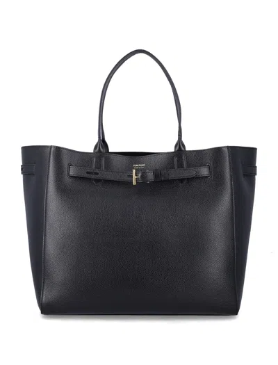 Tom Ford Audrey Large Black Leather Tote Bag In Black
