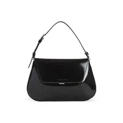 Amina Muaddi Mini Rectangular Satin Shoulder Bag In Black