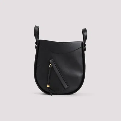 Loewe Hammock Slice Leather Shoulder Bag In Black