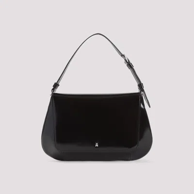 Amina Muaddi Mini Rectangular Satin Shoulder Bag In Black