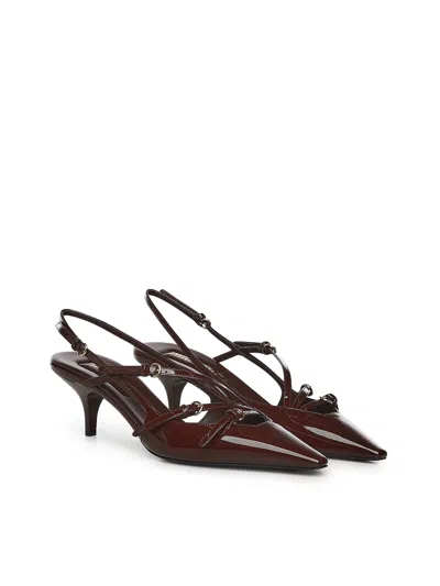 Miu Miu Leather Slingback Pump With Buckles In Brown