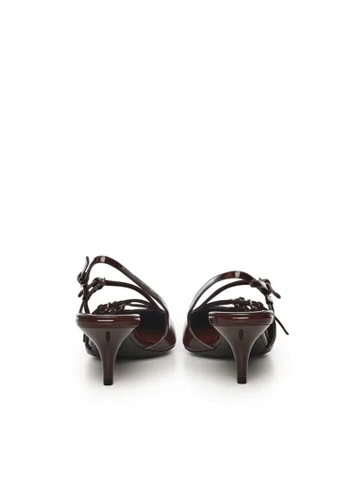 Miu Miu Leather Slingback Pump With Buckles In Brown