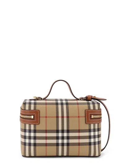Burberry Women Beige Crossbody Bag With Adjutable And Removable Shoulder Strap And All-over Check Mo In Multi