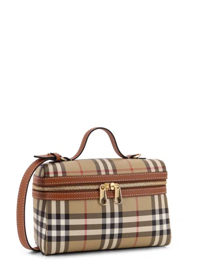 Burberry Women Beige Crossbody Bag With Adjutable And Removable Shoulder Strap And All-over Check Mo In Multi