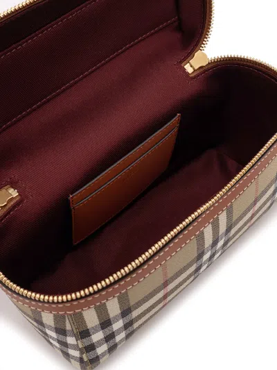 Burberry Women Beige Crossbody Bag With Adjutable And Removable Shoulder Strap And All-over Check Mo In Multi