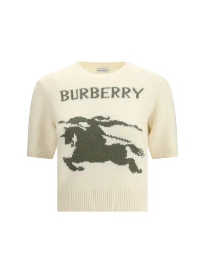 Burberry Wool-cashmere Short-sleeve Sweater In Neutral