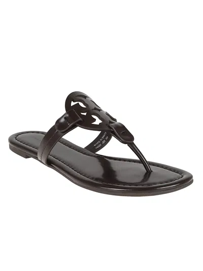 Tory Burch Miller Logo Patent Leather Flip Flops In Brown
