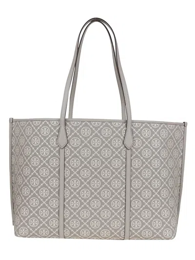 Tory Burch Perry T Monogram Jacquard Triple Compartment Tote In Gray