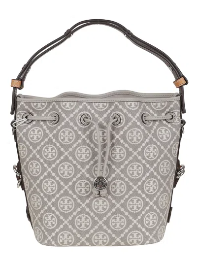 Tory Burch Grey T-monogram Small Bucket Bag In Gray