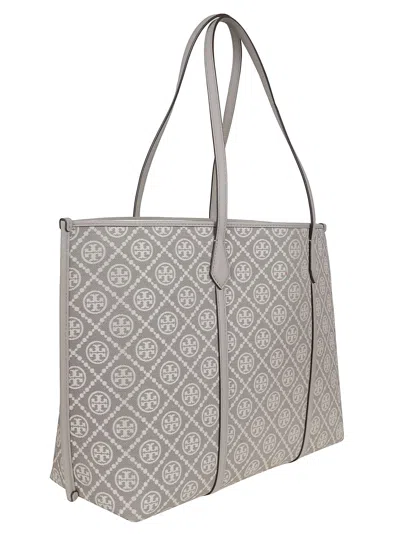 Tory Burch Perry T Monogram Jacquard Triple Compartment Tote In Gray