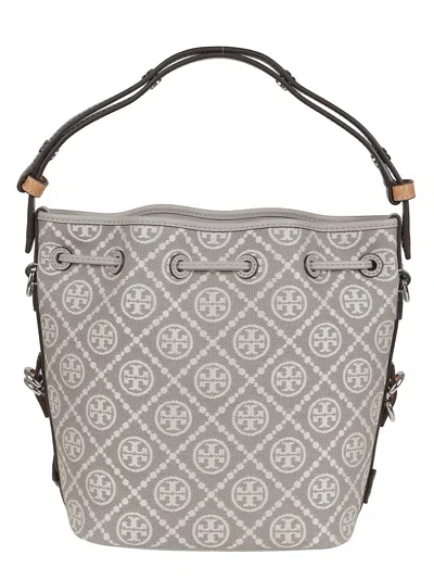 Tory Burch Grey T-monogram Small Bucket Bag In Gray