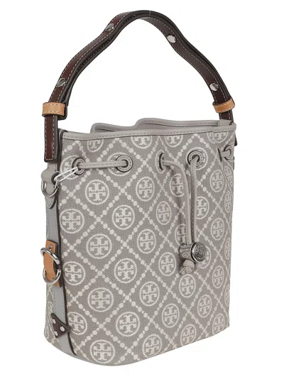Tory Burch Grey T-monogram Small Bucket Bag In Gray