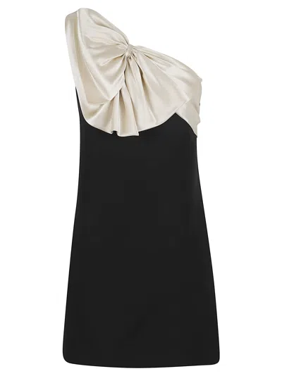 Valentino Crepe Couture Mini Dress One Shoulder Bow In Multi