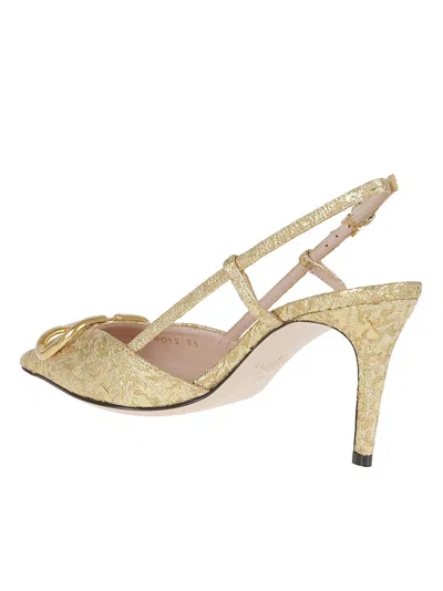 Valentino Sling Back Vlogo Signature T. 80 Tessuto Jacquard Cloque/a. Brass Logo In Gold