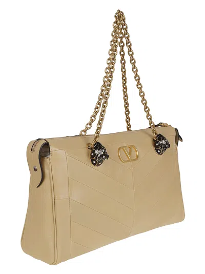 Valentino Medium Shoulder Bag Growl Patchwork Nappa In Brown