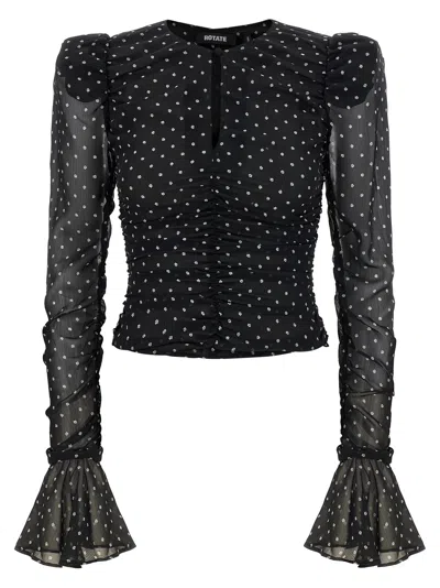 Rotate Birger Christensen Chiffon Ruched Blouse In Black