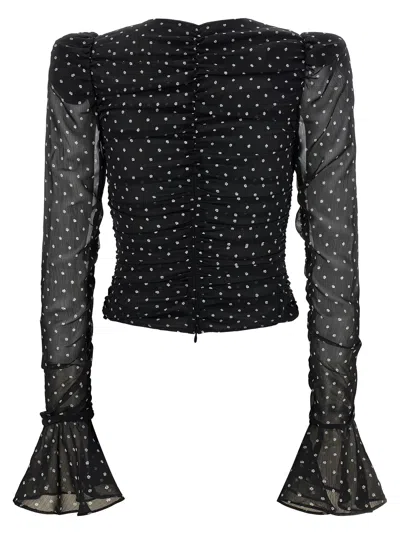 Rotate Birger Christensen Chiffon Ruched Blouse In Black