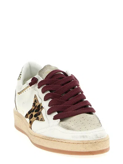 Golden Goose Ball Star Sneakers Leopard Emblem Glitter Heel In White