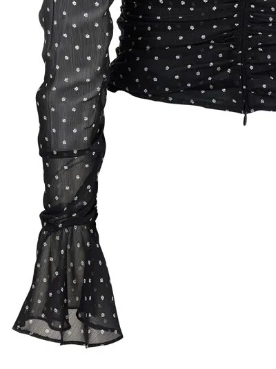 Rotate Birger Christensen Chiffon Ruched Blouse In Black