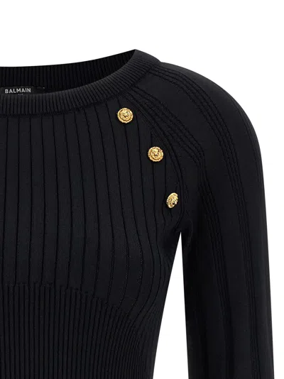 Balmain Sweater Three Buttons Crew Neck Ribbed In Black