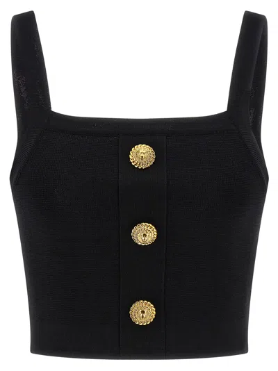 Balmain Cropped Sleeveless Top Gold Button Detail In Black
