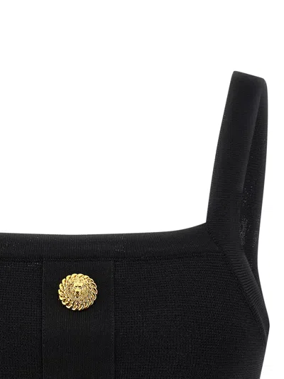 Balmain Cropped Sleeveless Top Gold Button Detail In Black