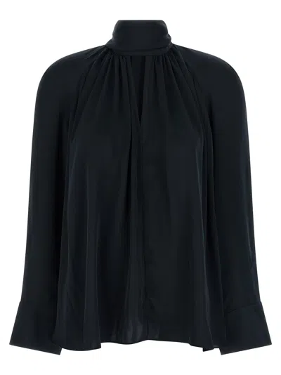 Rotate Birger Christensen Satin Bow Blouse In Black