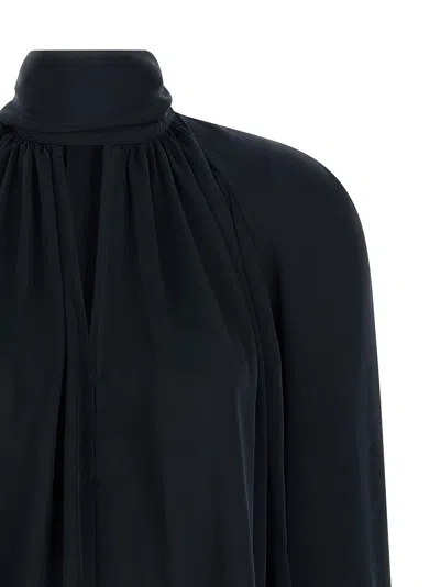 Rotate Birger Christensen Satin Bow Blouse In Black