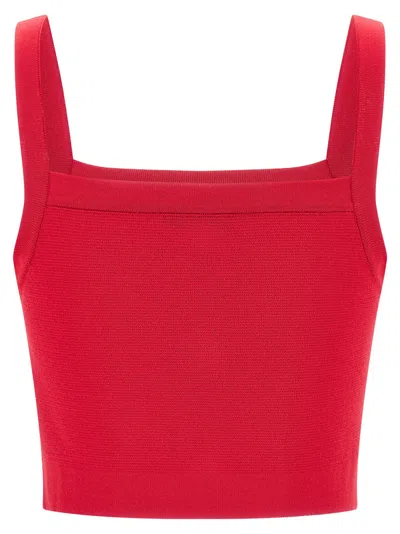 Balmain Ribbed Crop Top Gold Button Square Neckline In Red