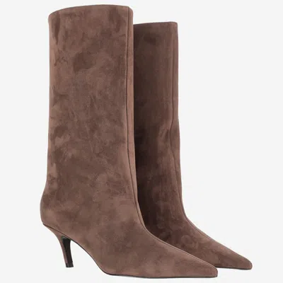 Amina Muaddi Fiona Suede Boots In Brown