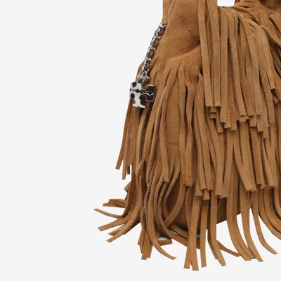 Tory Burch Mini Fleming Hobo Bag In Suede Leather In Brown