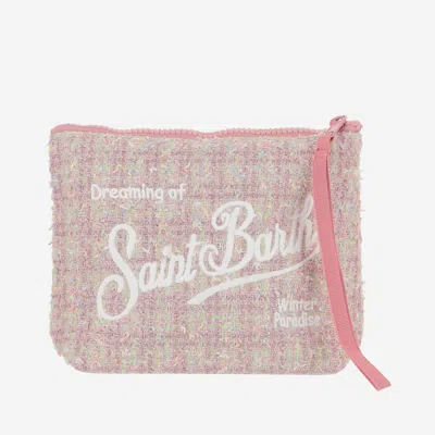 Mc2 Saint Barth Aline Tweed Clutch With Logo In Pink