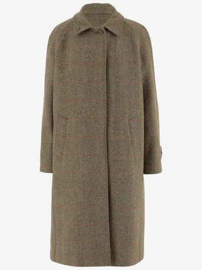 Aspesi Herringbone-pattern Coat In Brown