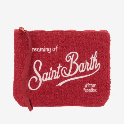 Mc2 Saint Barth Aline Tweed Clutch Bag With Logo In Red