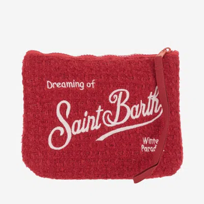 Mc2 Saint Barth Aline Tweed Clutch Bag With Logo In Red