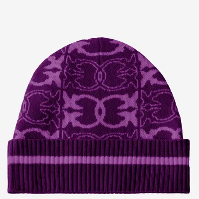 Pinko Patterned Ribbed Beanie In Purple