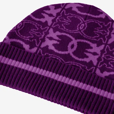 Pinko Patterned Ribbed Beanie In Purple