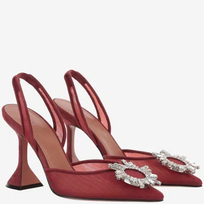 Amina Muaddi 95mm Begum Mesh Crystal Slingback Pumps In Red