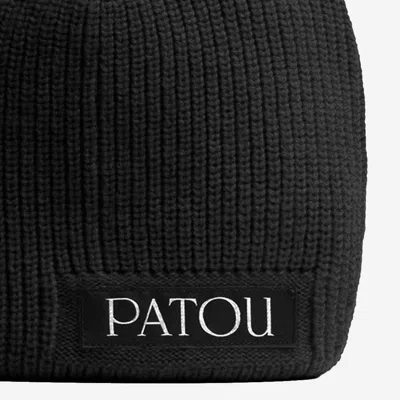 Patou Stretch Wool Blend Beanie In Black