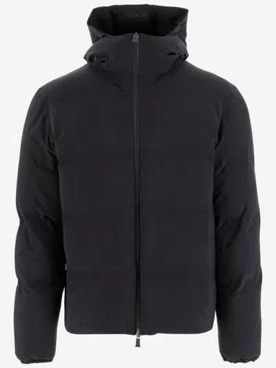 Herno High-collar Hooded Down Jacket With Logo Detail In Black