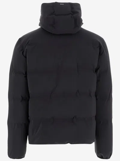 Herno High-collar Hooded Down Jacket With Logo Detail In Black