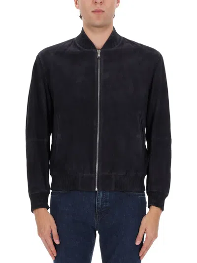 Hugo Boss Ribbed Collar Jacket Side Pockets In Blue