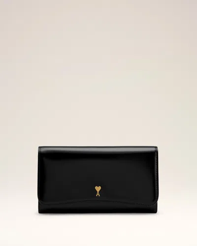 Ami Alexandre Mattiussi Black Cow Leather Paris Paris Continental Wallet Black In Black