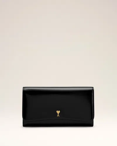 Ami Alexandre Mattiussi Black Cow Leather Paris Paris Continental Wallet Black In Black